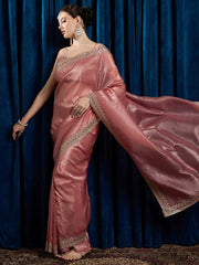 Rose Party Wear Paper Silk Embroidered Saree