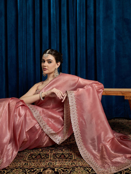Rose Party Wear Paper Silk Embroidered Saree