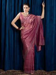 Pink Party Wear Paper Silk Embellished Saree - The Dori Store