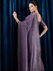 Lavendar Party Wear Paper Silk Embellished Saree - The Dori Store