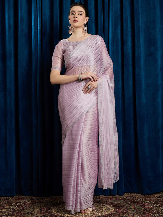 Lavender Lavendar Party Wear Georgette Embellished Saree