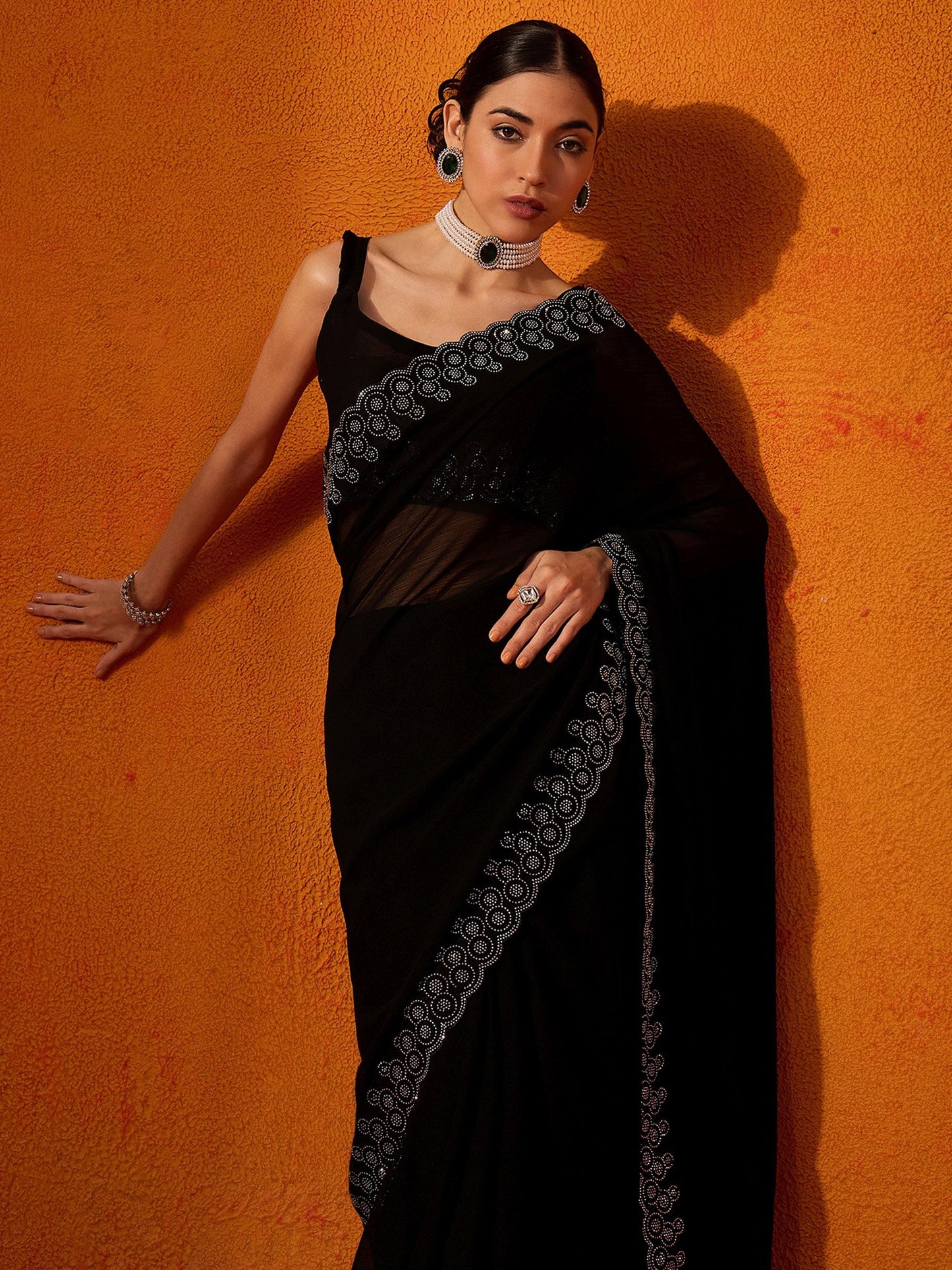 Black Party Wear Chiffon Embellished Saree