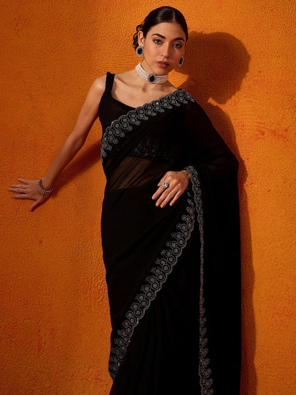 Black Party Wear Chiffon Embellished Saree