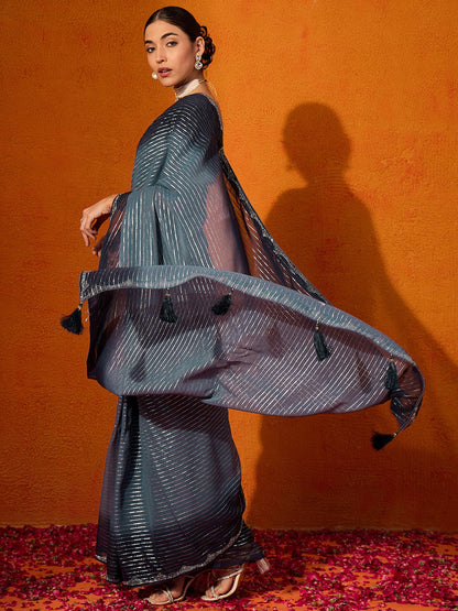 Grey Party Wear Chiffon Embellished Saree