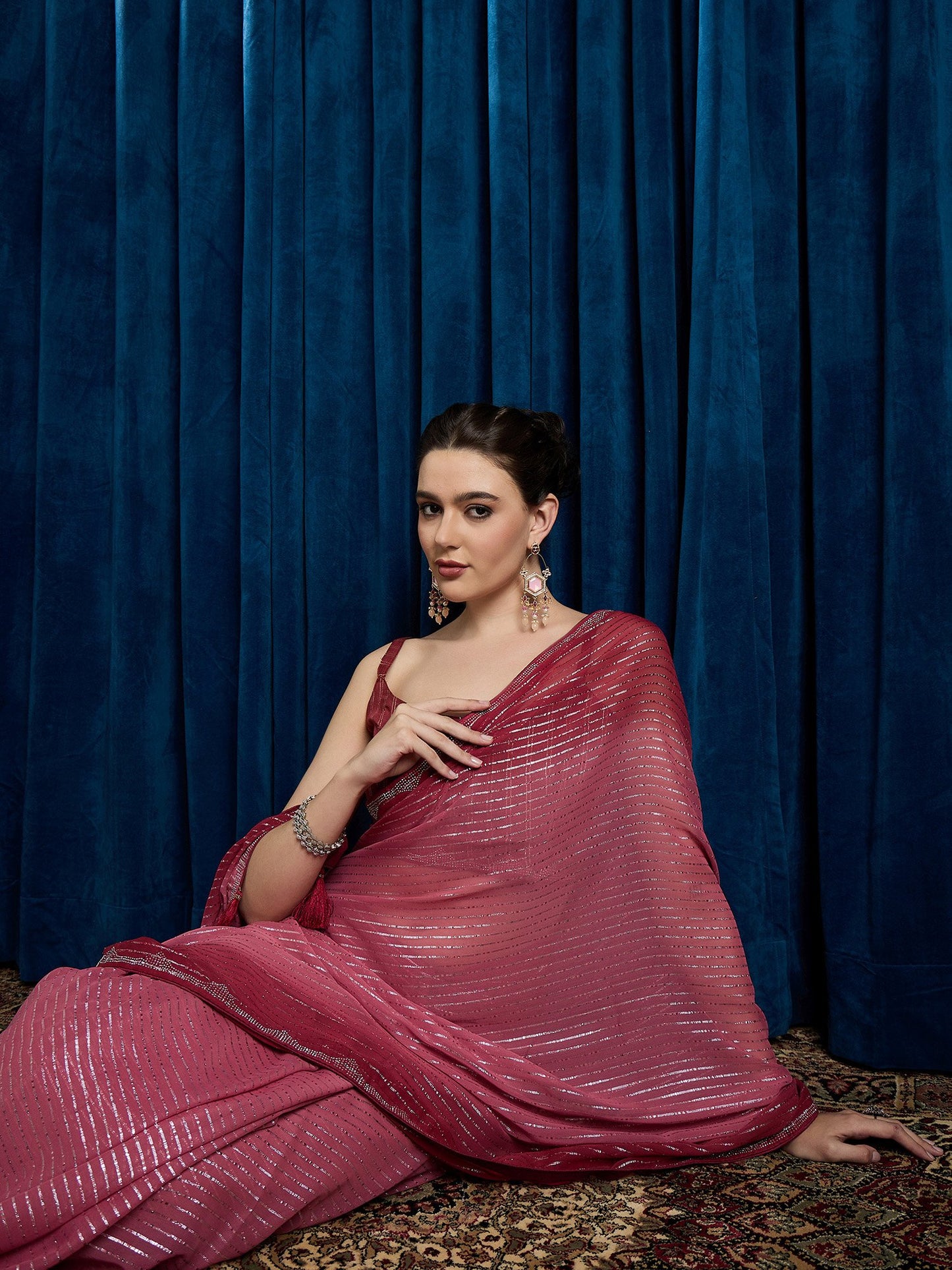 Pink Party Wear Chiffon Embellished Saree