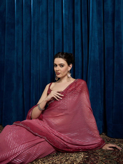Pink Party Wear Chiffon Embellished Saree
