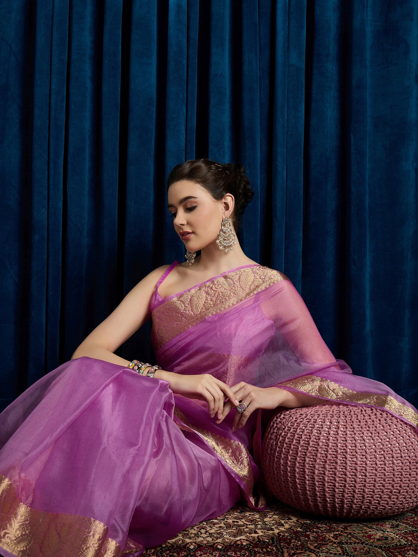 Mauve Party Wear Organza Woven Saree