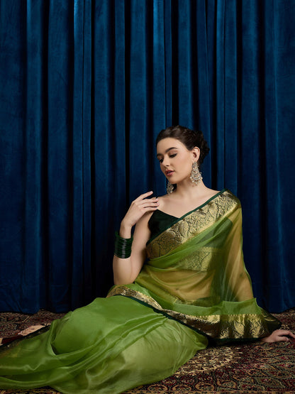 Light Party Wear Organza Woven Saree