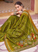 Green Olive Tussar Silk Blend Printed Saree