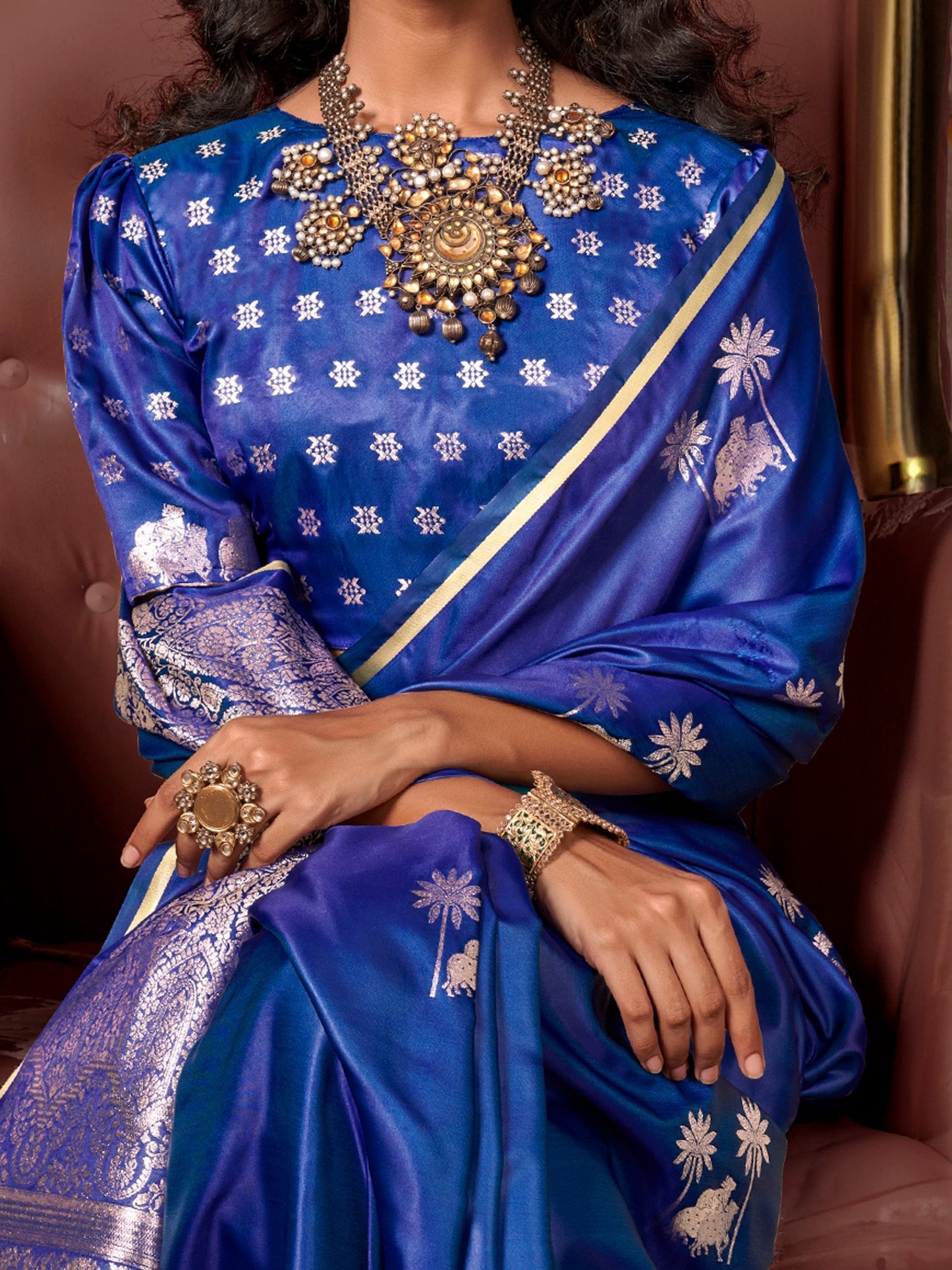 Navy Gadwal Satin Silk Woven Saree