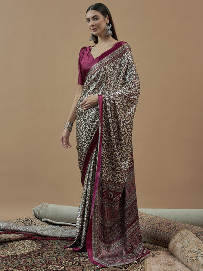Off Block Print Pure Crepe Printed Saree