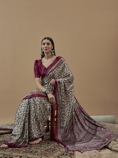 Off Block Print Pure Crepe Printed Saree