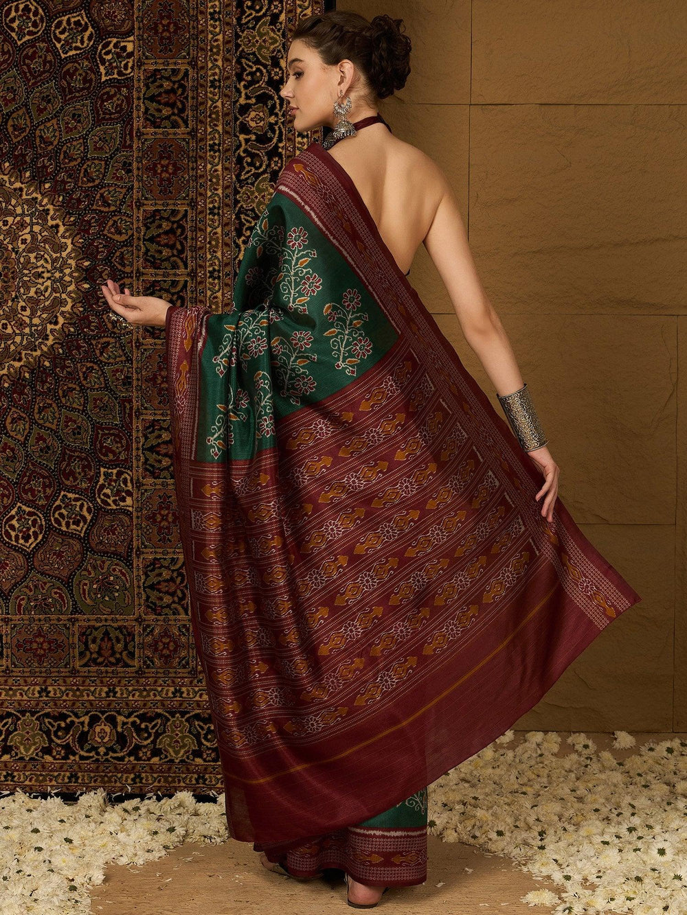 Green Ikat Bhagalpuri Silk Printed Saree - The Dori Store