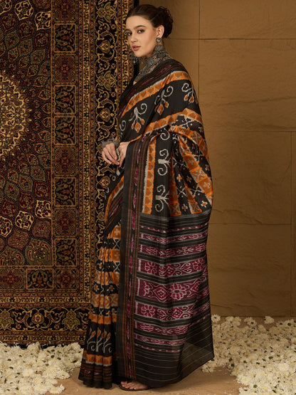Mustard Ikat Bhagalpuri Silk Printed Saree