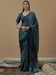 Blue Teal Block Print Pure Crepe Printed Saree
