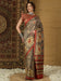 Grey Charcoal Bagru Silk Blend Printed Saree