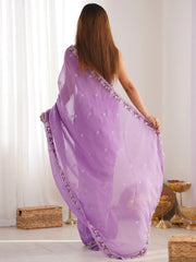 Lavendar Party Wear Paper Silk Embroidered Saree