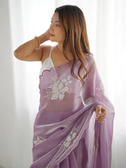 Lavendar Party Wear Organza Embellished Saree