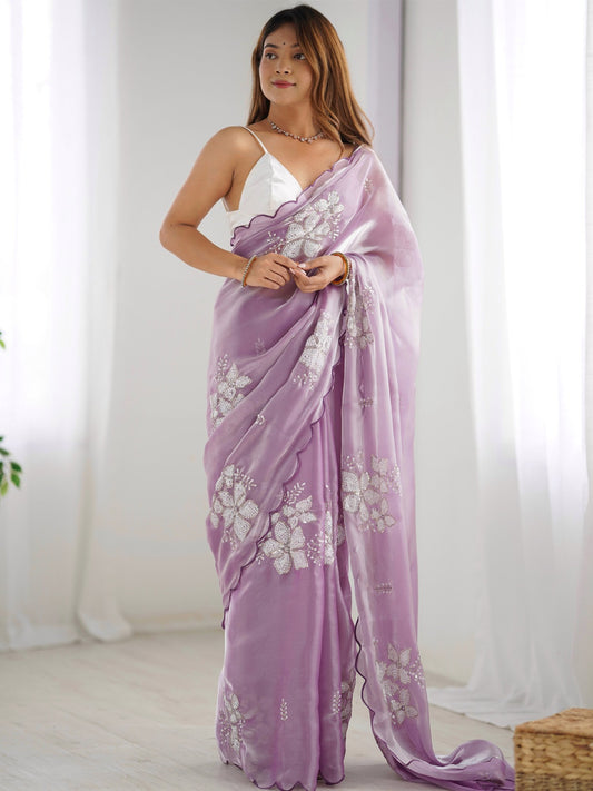 Lavender Lavendar Party Wear Organza Embellished Saree