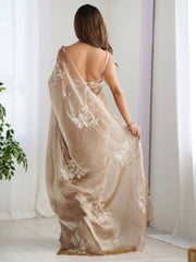 Beige Party Wear Organza Embellished Saree