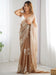 Cream Beige Party Wear Organza Embellished Saree