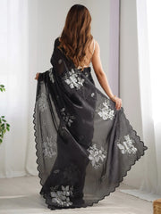 Black Party Wear Organza Embellished Saree