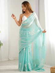 Light Party Wear Organza Embellished Saree