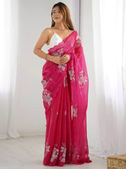 Pink Pink Party Wear Organza Embellished Saree