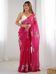 Pink Party Wear Organza Embellished Saree