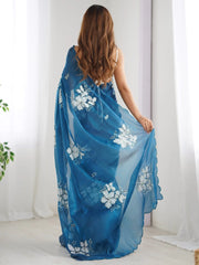 Blue Party Wear Organza Embellished Saree