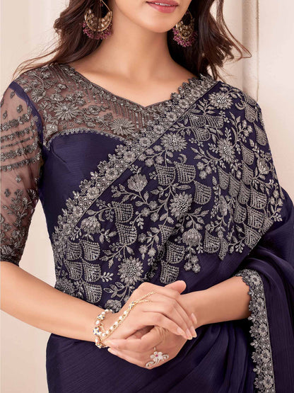 Purple Party Wear Pure Chiffon Embellished Saree