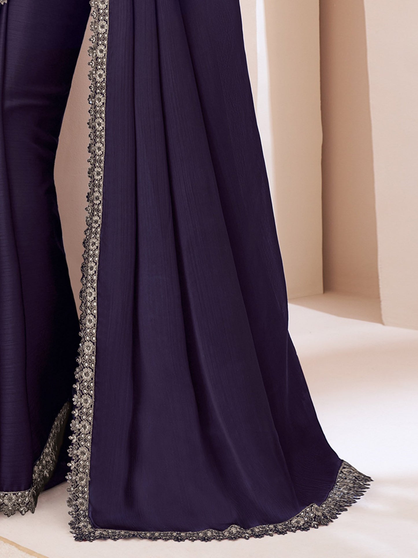 Purple Party Wear Pure Chiffon Embellished Saree