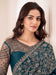 Blue Teal Party Wear Pure Chiffon Embellished Saree