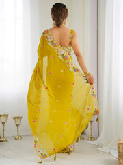 Mustard Party Wear Georgette Embellished Saree