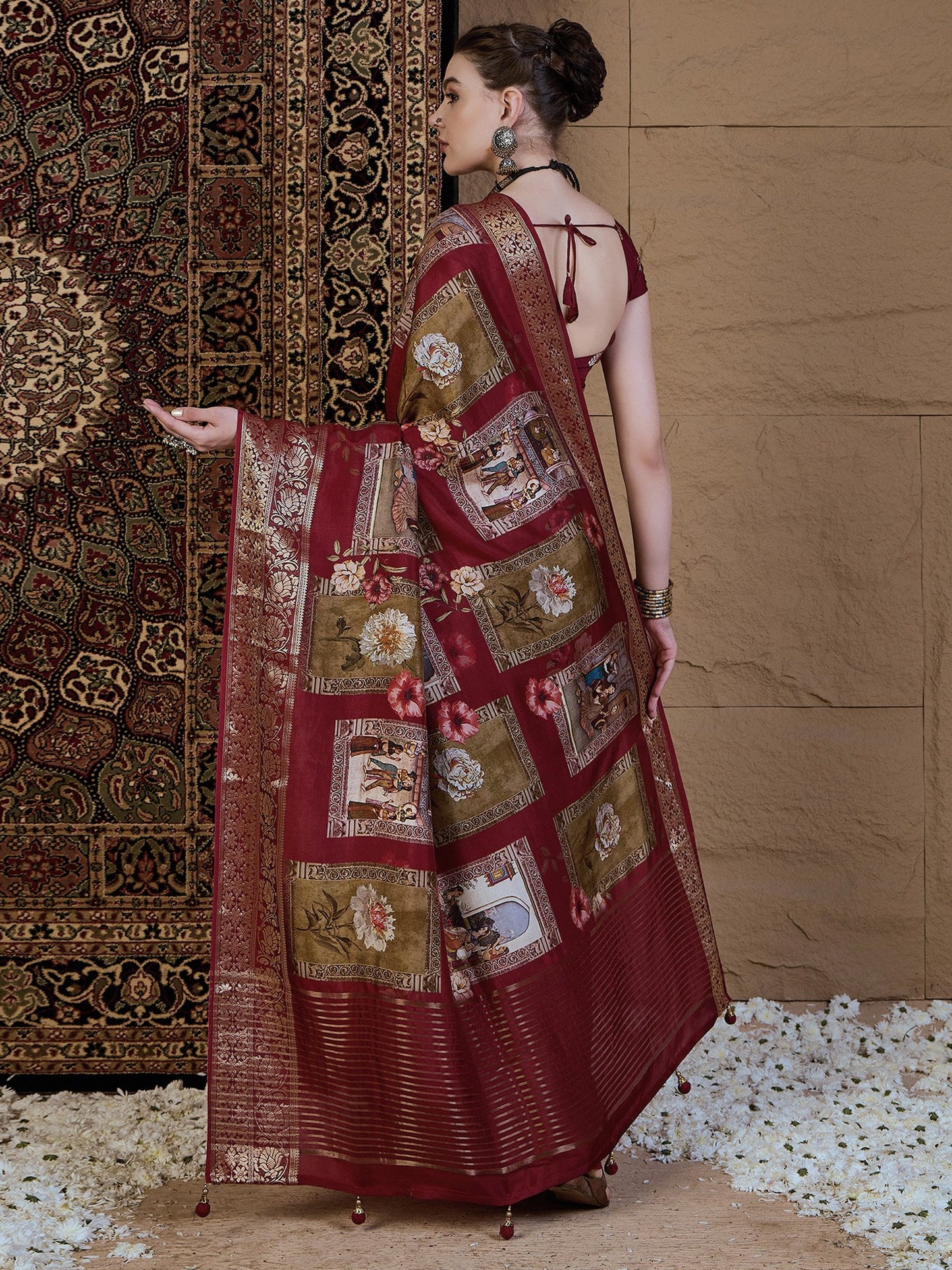 Maroon Sungudi Viscose Silk Printed Saree