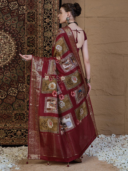 Maroon Sungudi Viscose Silk Printed Saree