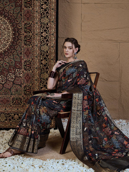 Black Sungudi Viscose Silk Printed Saree