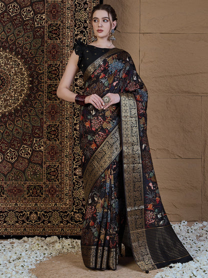 Black Black Sungudi Viscose Silk Printed Saree