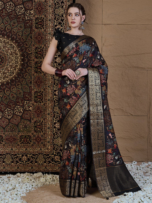 Black Black Sungudi Viscose Silk Printed Saree