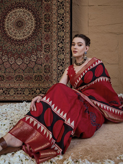 Red Sungudi Viscose Silk Printed Saree