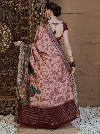 Peach Sungudi Viscose Silk Printed Saree