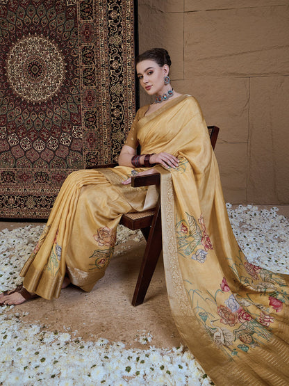 Beige Sungudi Viscose Silk Printed Saree