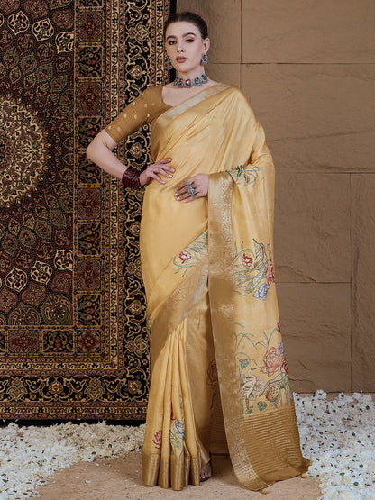 Beige Sungudi Viscose Silk Printed Saree