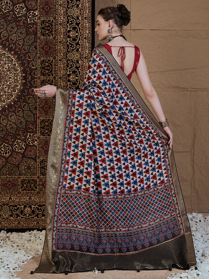 Beige Sungudi Viscose Silk Printed Saree