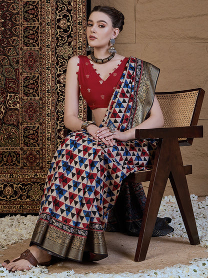 Beige Sungudi Viscose Silk Printed Saree