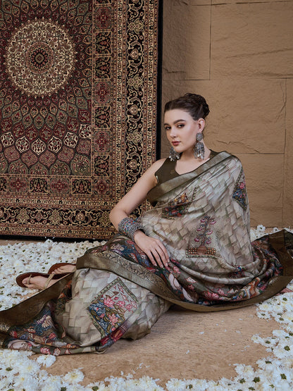 Olive Sungudi Viscose Silk Printed Saree