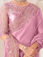 Mauve Party Wear Pure Chiffon Embellished Saree