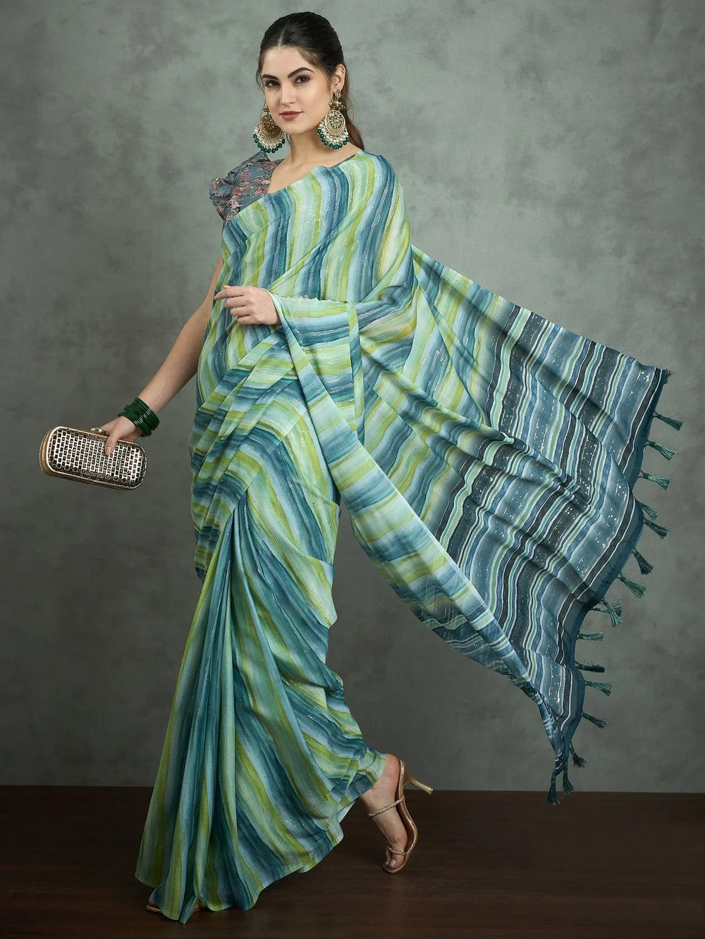 Green Sea Party Wear Georgette Digital Print Saree