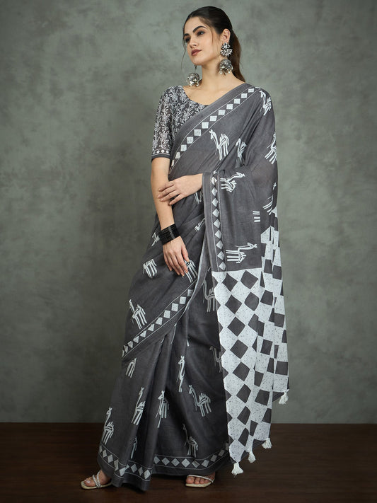 Grey Grey Bagh Cotton Printed Saree