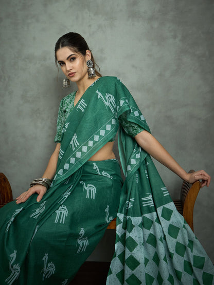 Teal Bagh Cotton Printed Saree
